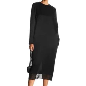 NWT COS Black Satin with Organza Panelled Midi Dress - Sz 6